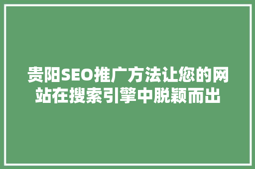 贵阳SEO推广方法让您的网站在搜索引擎中脱颖而出