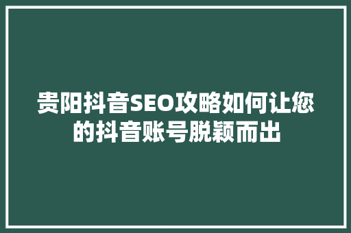 贵阳抖音SEO攻略如何让您的抖音账号脱颖而出