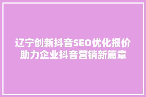 辽宁创新抖音SEO优化报价助力企业抖音营销新篇章