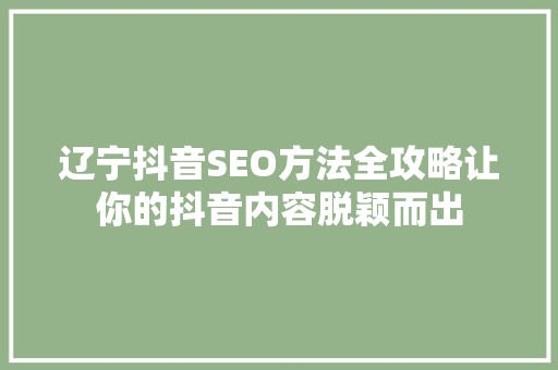 辽宁抖音SEO方法全攻略让你的抖音内容脱颖而出