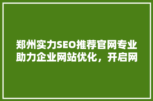 郑州实力SEO推荐官网专业助力企业网站优化，开启网络营销新篇章