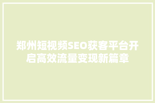 郑州短视频SEO获客平台开启高效流量变现新篇章