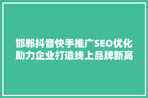 邯郸抖音快手推广SEO优化助力企业打造线上品牌新高度