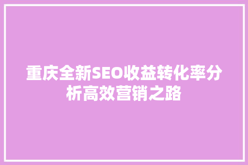 重庆全新SEO收益转化率分析高效营销之路