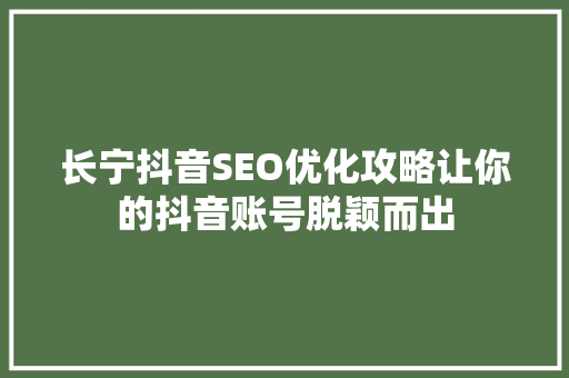 长宁抖音SEO优化攻略让你的抖音账号脱颖而出