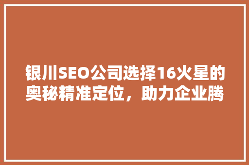 银川SEO公司选择16火星的奥秘精准定位，助力企业腾飞