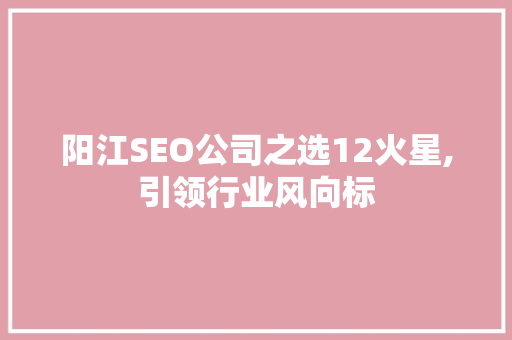 阳江SEO公司之选12火星,引领行业风向标