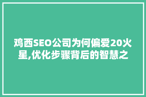 鸡西SEO公司为何偏爱20火星,优化步骤背后的智慧之光