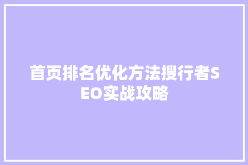 首页排名优化方法搜行者SEO实战攻略