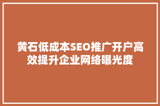 黄石低成本SEO推广开户高效提升企业网络曝光度