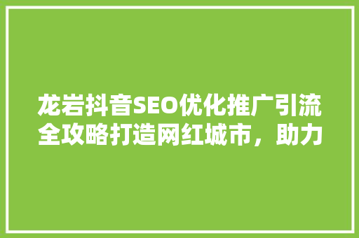 龙岩抖音SEO优化推广引流全攻略打造网红城市，助力企业腾飞