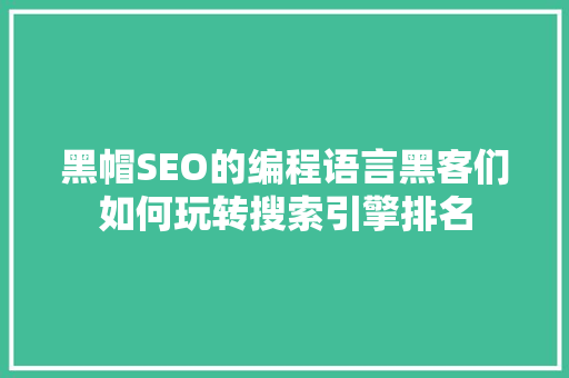 黑帽SEO的编程语言黑客们如何玩转搜索引擎排名