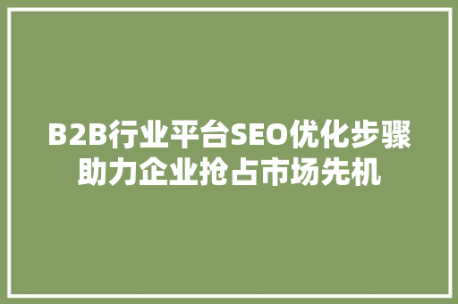 B2B行业平台SEO优化步骤助力企业抢占市场先机