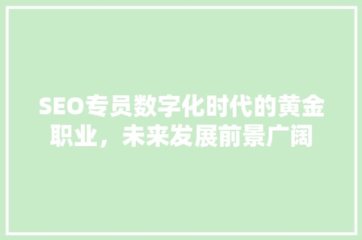 SEO专员数字化时代的黄金职业，未来发展前景广阔
