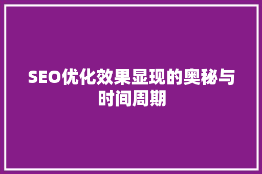 SEO优化效果显现的奥秘与时间周期