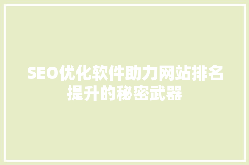 SEO优化软件助力网站排名提升的秘密武器