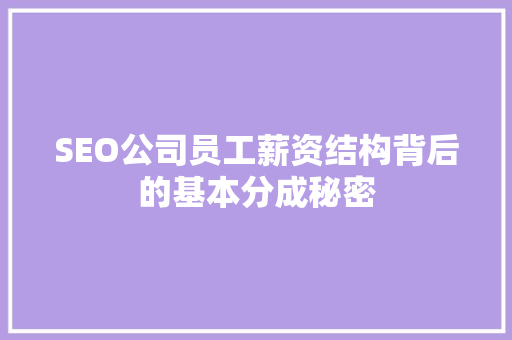 SEO公司员工薪资结构背后的基本分成秘密