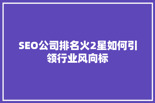 SEO公司排名火2星如何引领行业风向标