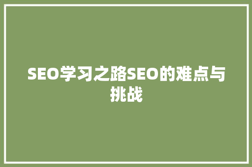 SEO学习之路SEO的难点与挑战