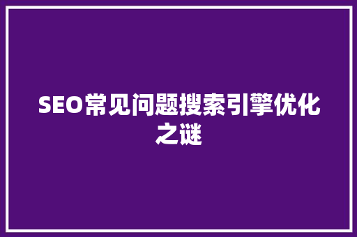 SEO常见问题搜索引擎优化之谜