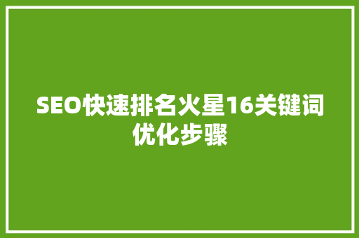 SEO快速排名火星16关键词优化步骤