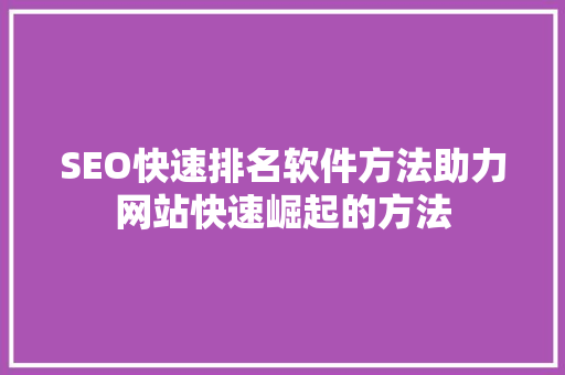 SEO快速排名软件方法助力网站快速崛起的方法