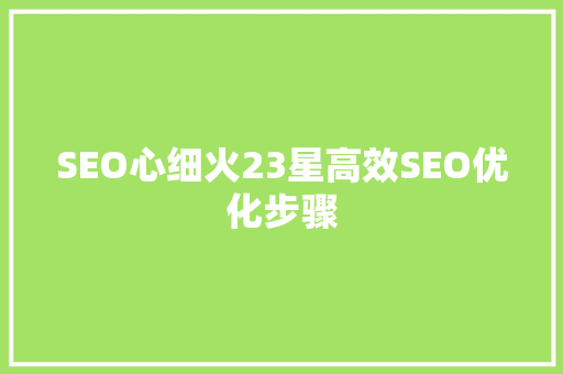 SEO心细火23星高效SEO优化步骤