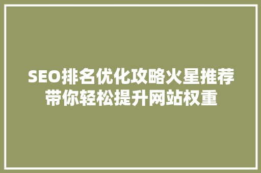 SEO排名优化攻略火星推荐带你轻松提升网站权重