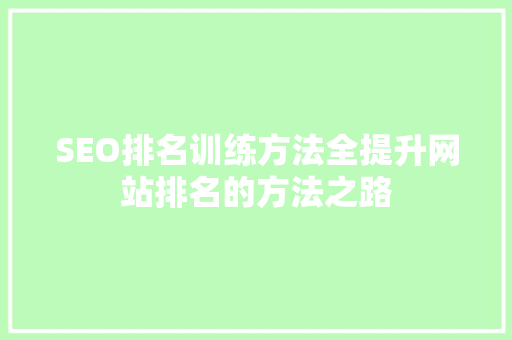 SEO排名训练方法全提升网站排名的方法之路
