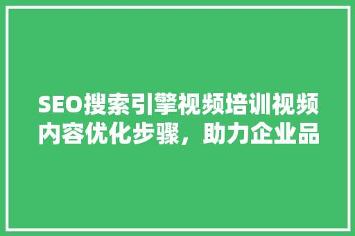 SEO搜索引擎视频培训视频内容优化步骤，助力企业品牌崛起