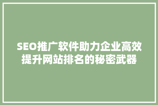 SEO推广软件助力企业高效提升网站排名的秘密武器