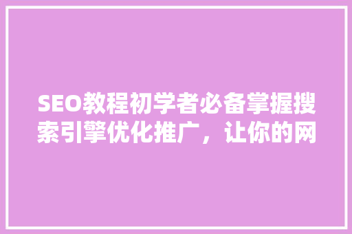 SEO教程初学者必备掌握搜索引擎优化推广，让你的网站脱颖而出