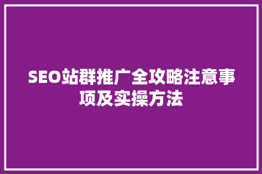 SEO站群推广全攻略注意事项及实操方法
