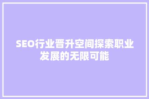 SEO行业晋升空间探索职业发展的无限可能