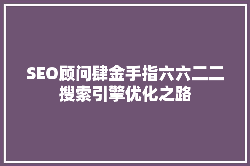 SEO顾问肆金手指六六二二搜索引擎优化之路
