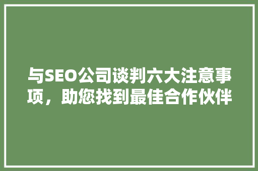 与SEO公司谈判六大注意事项，助您找到最佳合作伙伴