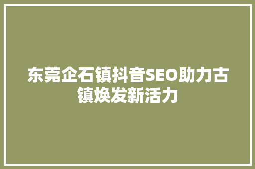 东莞企石镇抖音SEO助力古镇焕发新活力
