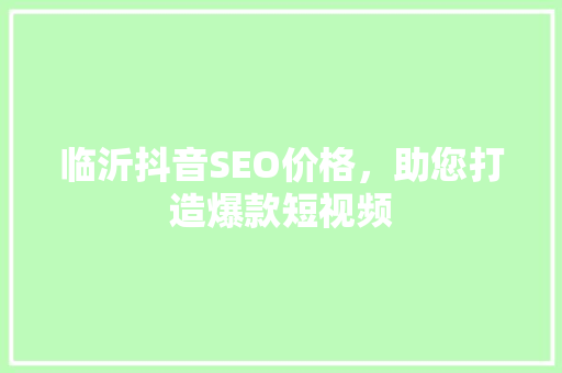 临沂抖音SEO价格，助您打造爆款短视频