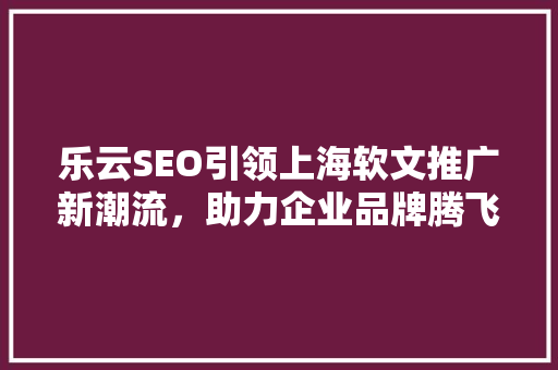 乐云SEO引领上海软文推广新潮流，助力企业品牌腾飞