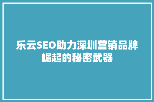 乐云SEO助力深圳营销品牌崛起的秘密武器