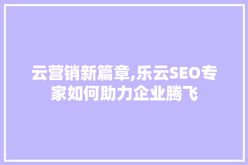 云营销新篇章,乐云SEO专家如何助力企业腾飞