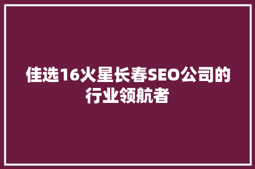 佳选16火星长春SEO公司的行业领航者