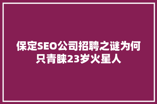 保定SEO公司招聘之谜为何只青睐23岁火星人