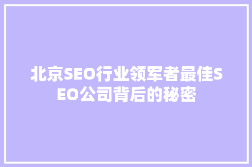 北京SEO行业领军者最佳SEO公司背后的秘密