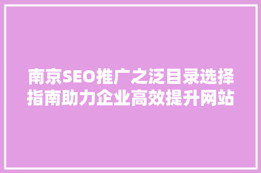 南京SEO推广之泛目录选择指南助力企业高效提升网站排名