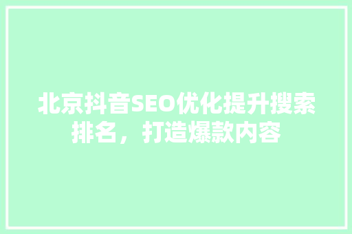 北京抖音SEO优化提升搜索排名，打造爆款内容