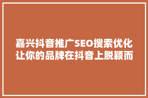 嘉兴抖音推广SEO搜索优化让你的品牌在抖音上脱颖而出