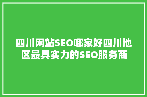 四川网站SEO哪家好四川地区最具实力的SEO服务商