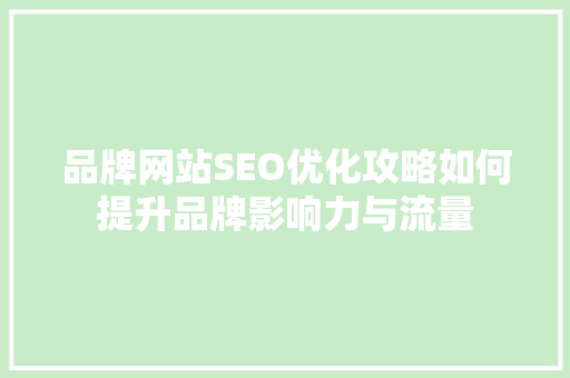 品牌网站SEO优化攻略如何提升品牌影响力与流量