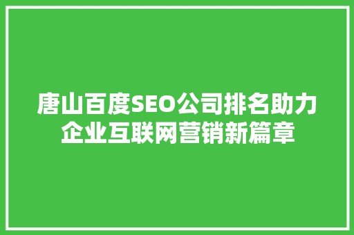 唐山百度SEO公司排名助力企业互联网营销新篇章